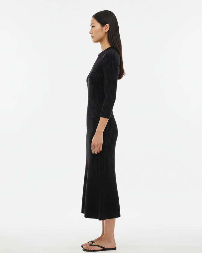 The Knit Midi — Side Profile, Soft Black
