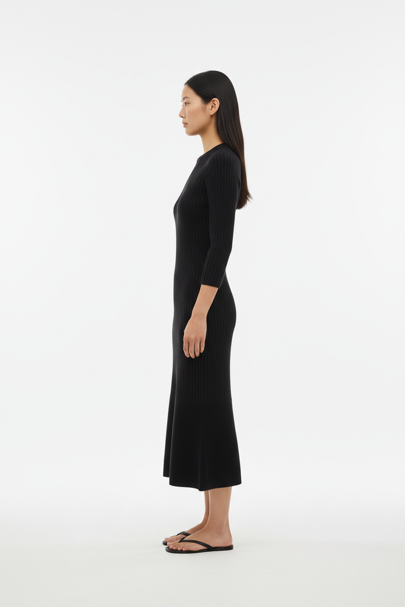 The Knit Midi — Side Profile, Soft Black