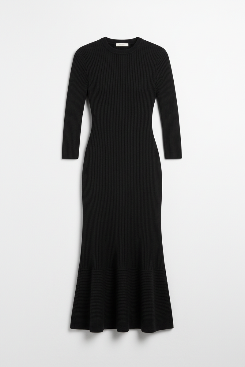The Knit Midi — Standalone Packshot, Soft Black
