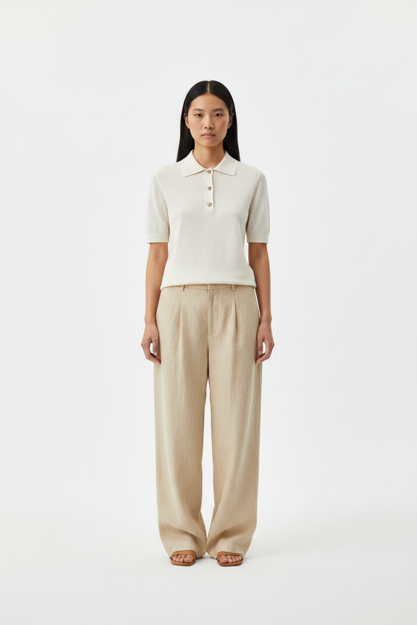 The Knit Polo — Front Full-Body Editorial