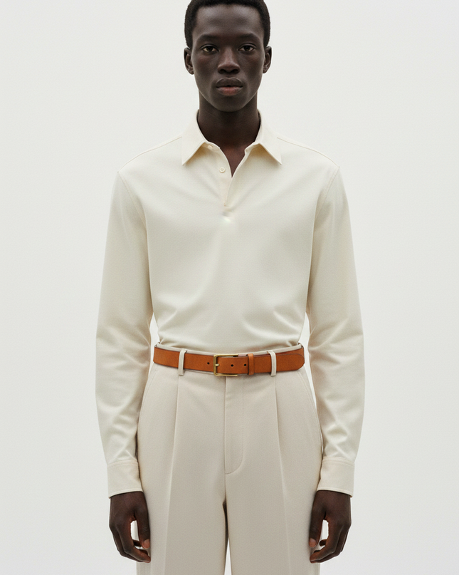 The Leather Belt, Cognac — Front Full-Body