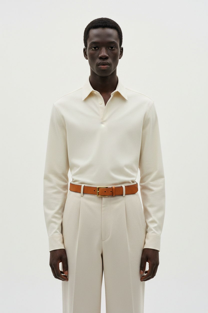 The Leather Belt, Cognac — Front Full-Body