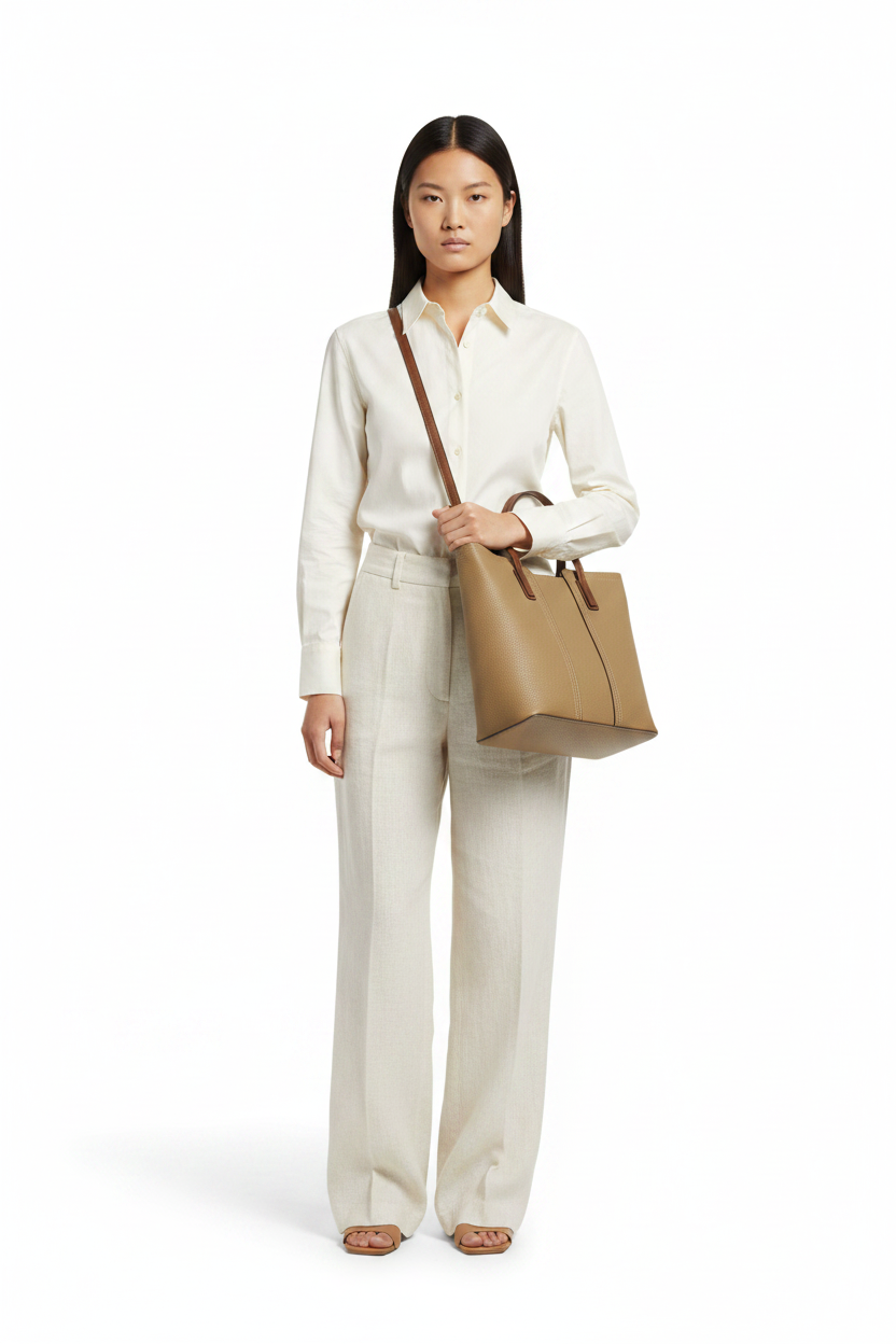 The Leather Tote — Front Full-Body