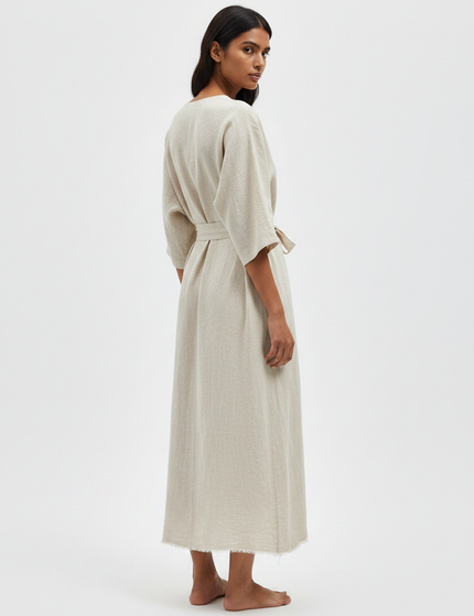 The Linen Wrap Dress — Back Angle