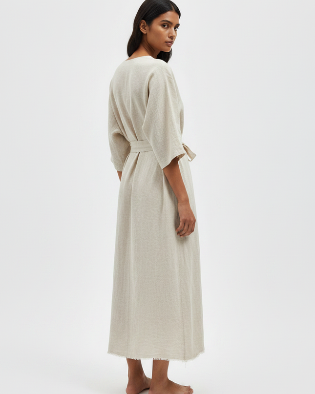 The Linen Wrap Dress — Back Angle