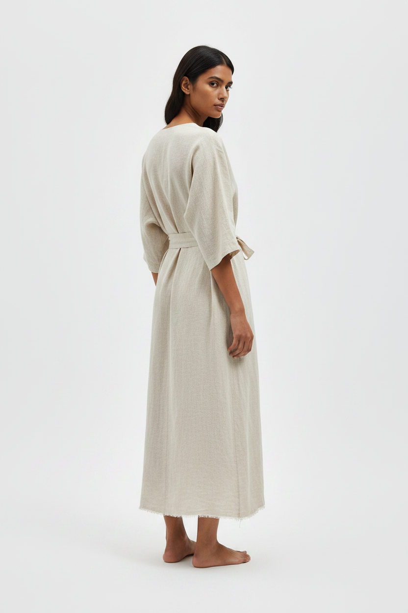 The Linen Wrap Dress — Back Angle