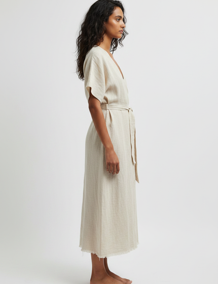 The Linen Wrap Dress — Side Profile