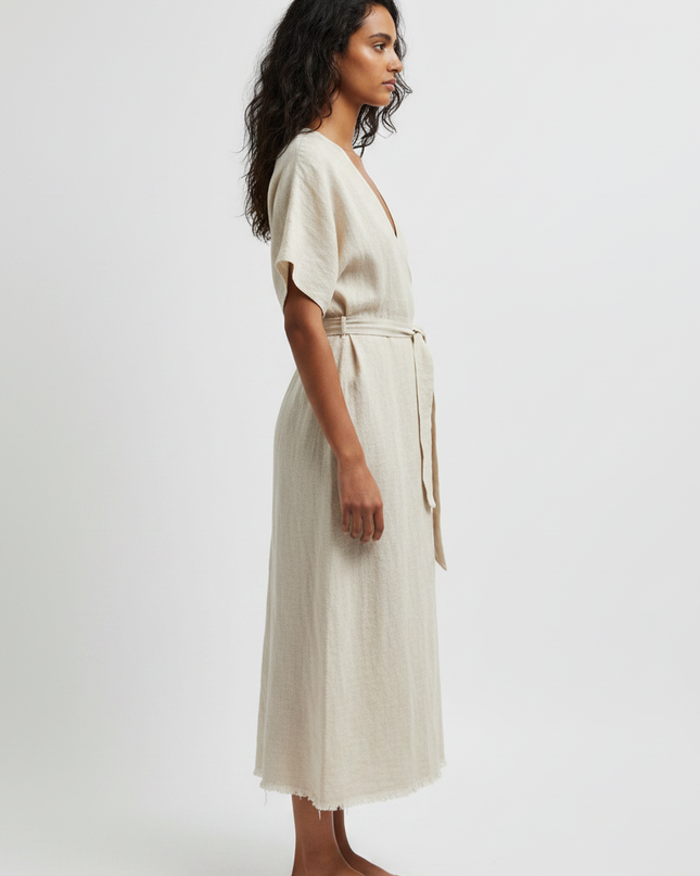 The Linen Wrap Dress — Side Profile