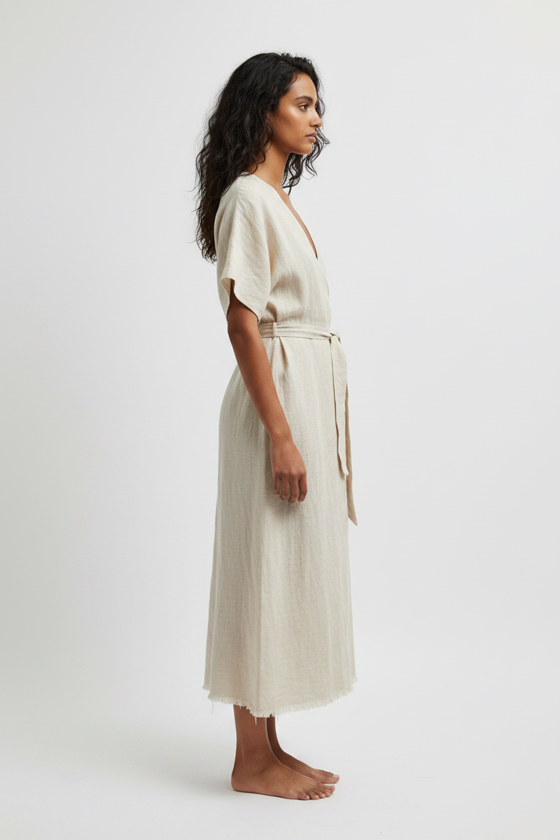 The Linen Wrap Dress — Side Profile