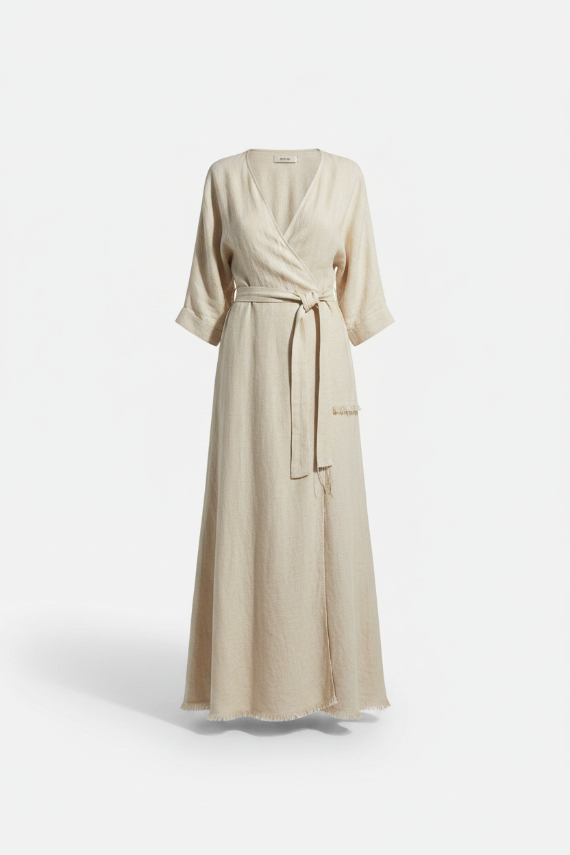 The Linen Wrap Dress — Standalone Packshot