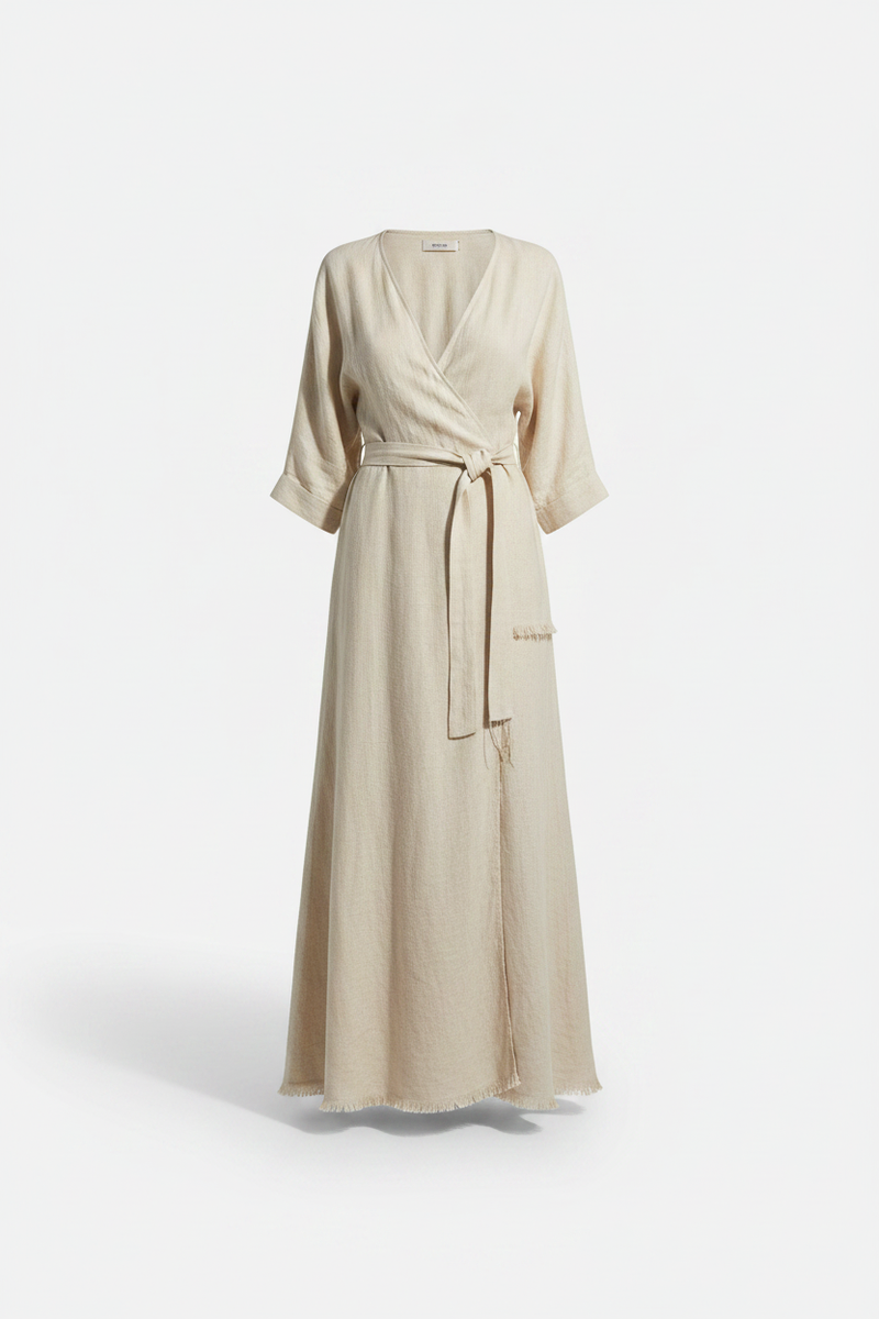 The Linen Wrap Dress — Standalone Packshot