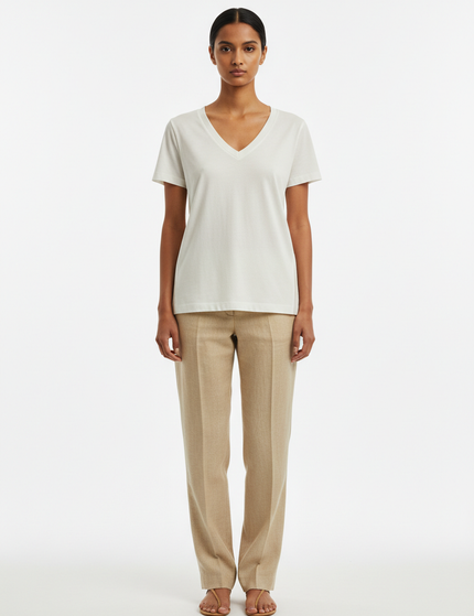 The Mid-Weight V-Neck — Front Full-Body