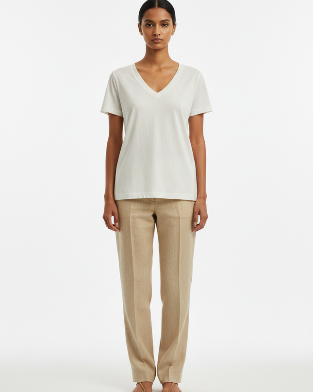 The Mid-Weight V-Neck — Front Full-Body