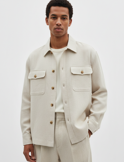 The Overshirt — Fabric Detail Portrait, Stone