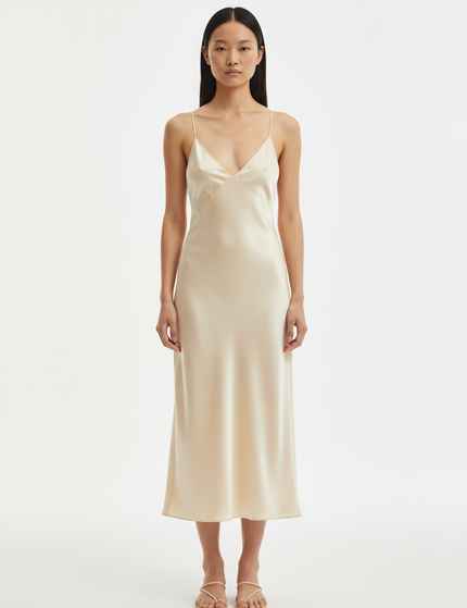 The Slip Dress — Front Full Body, Bone