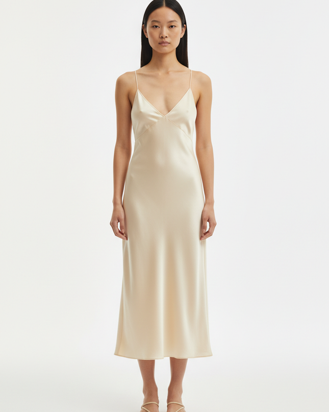 The Slip Dress — Front Full Body, Bone