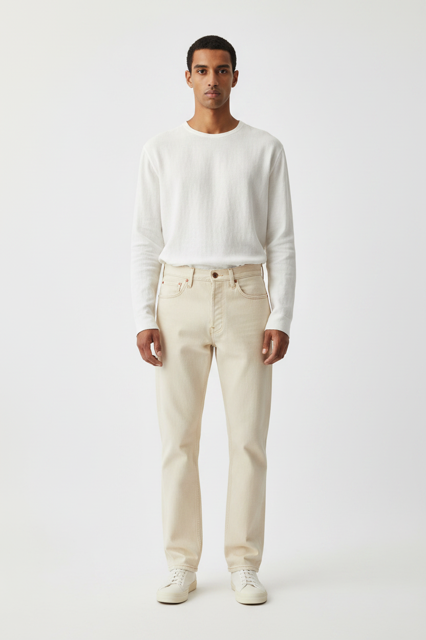 The Straight-Leg Jean, Ecru — Front Full-Body