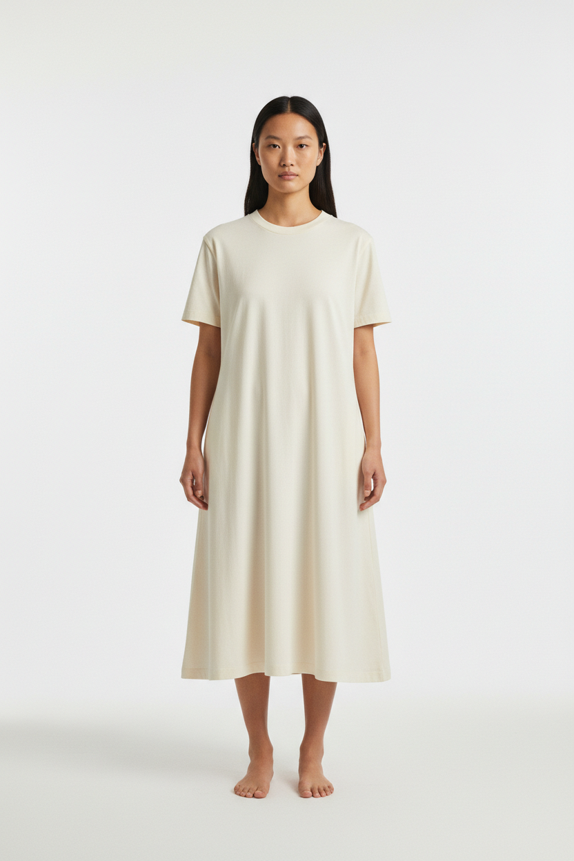 The T-Shirt Dress — Bone — Front Full Body