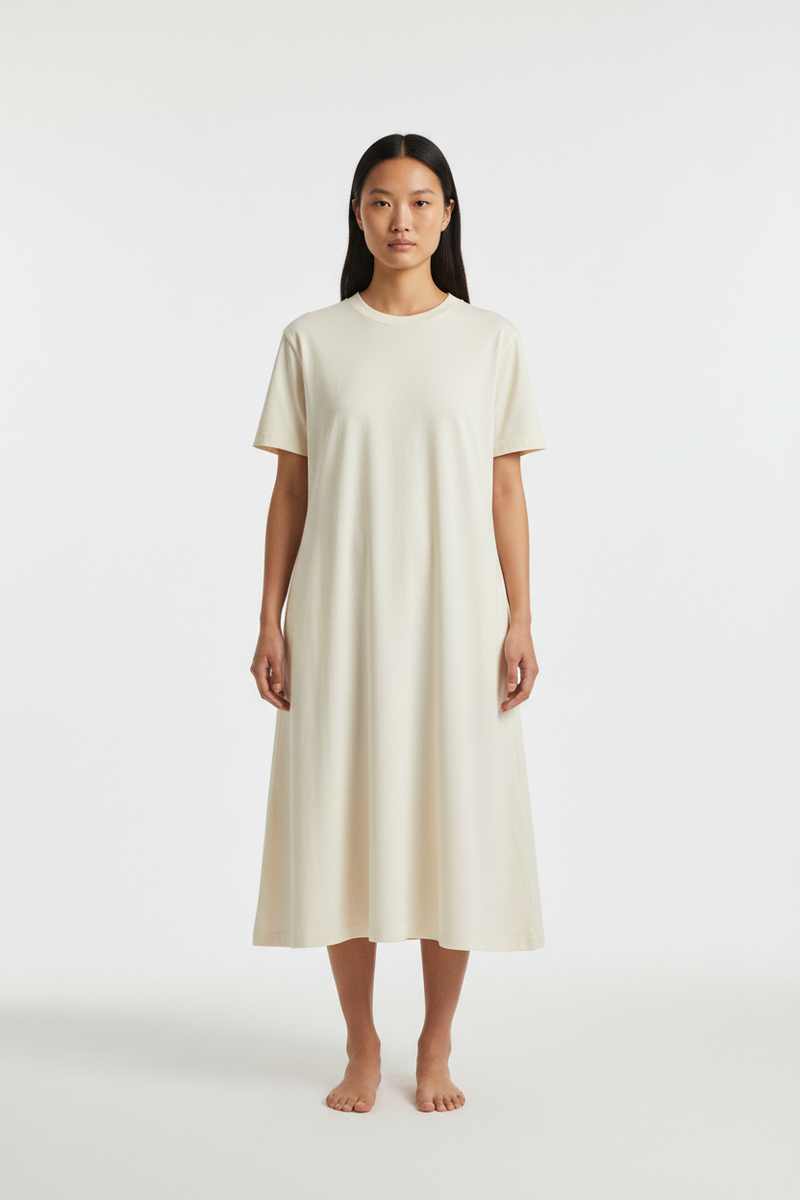 The T-Shirt Dress — Bone — Front Full Body