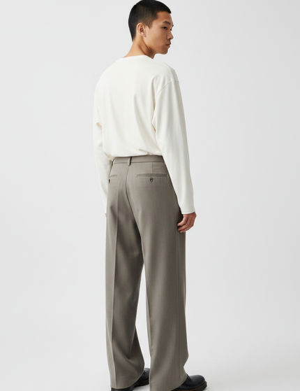 The Wide-Leg Trouser, Stone — Back Angle
