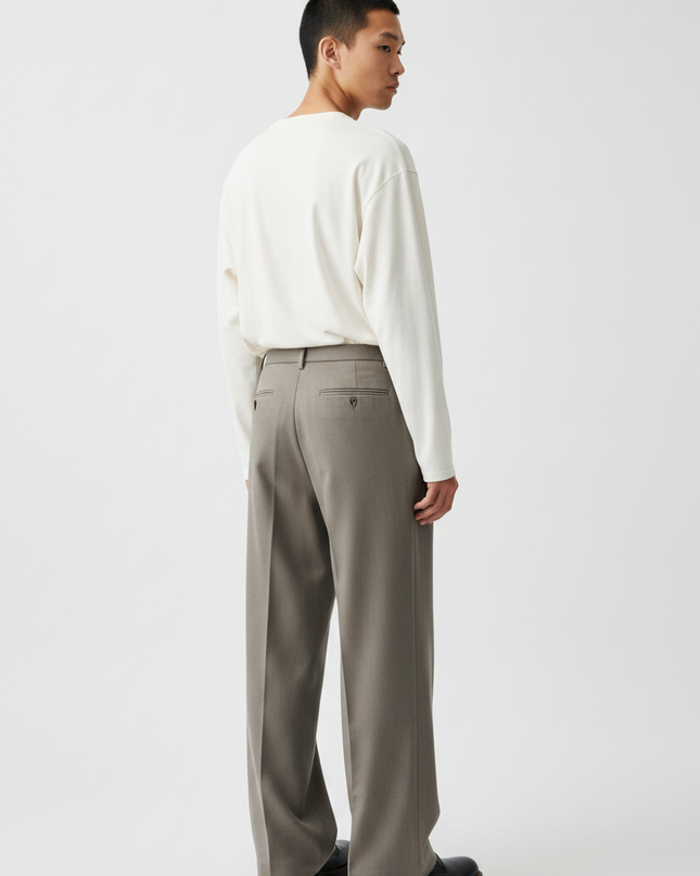The Wide-Leg Trouser, Stone — Back Angle