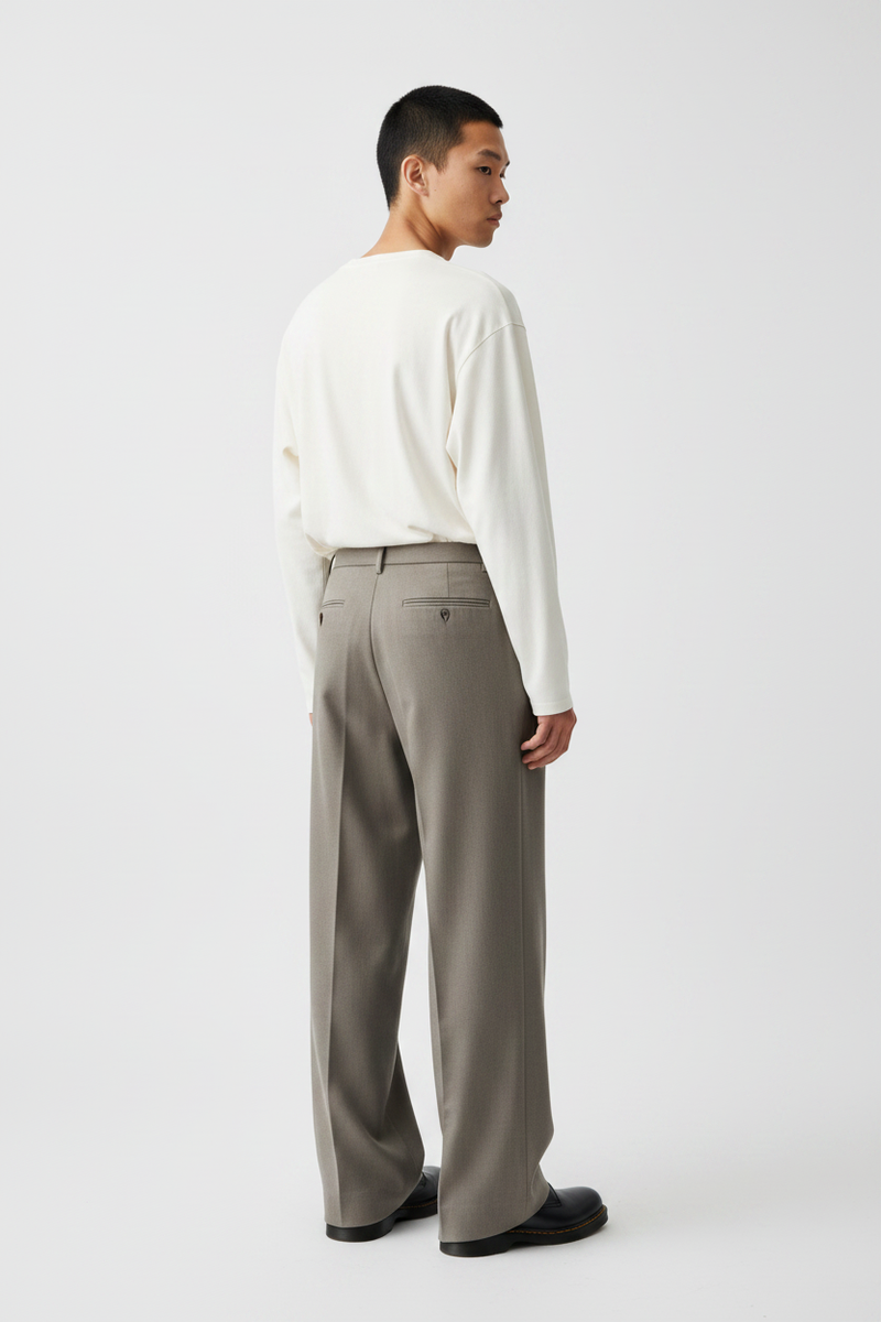 The Wide-Leg Trouser, Stone — Back Angle