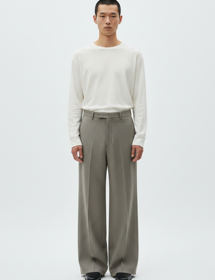 The Wide-Leg Trouser, Stone — Front Full-Body
