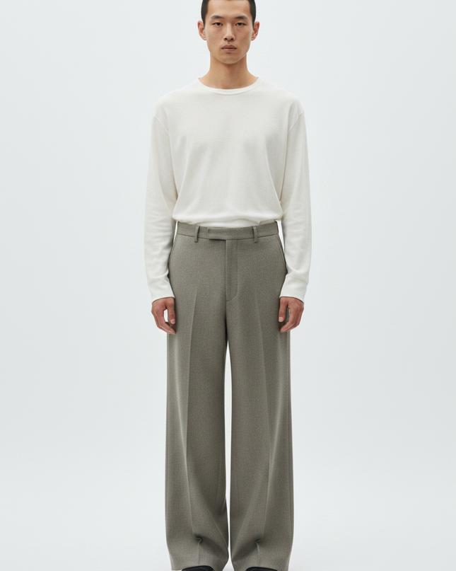 The Wide-Leg Trouser, Stone — Front Full-Body