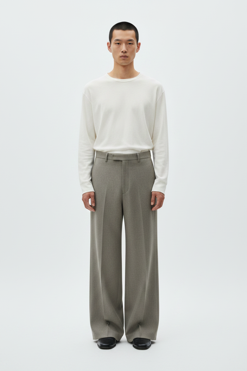The Wide-Leg Trouser, Stone — Front Full-Body