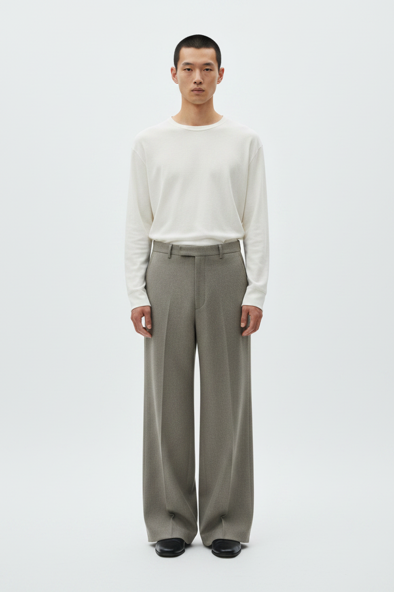 The Wide-Leg Trouser, Stone — Front Full-Body