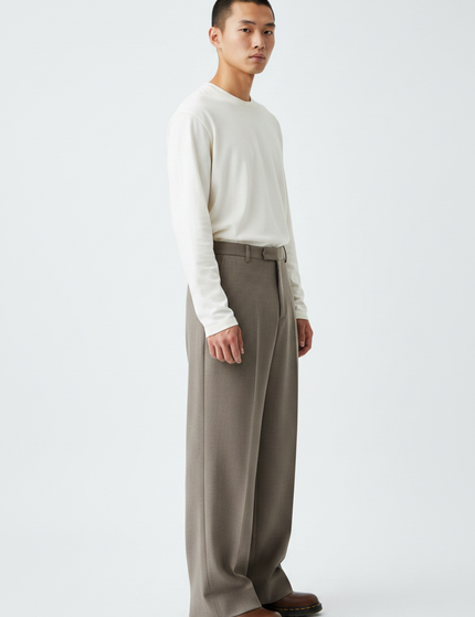 The Wide-Leg Trouser, Stone — Side Profile