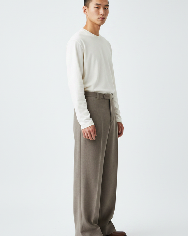 The Wide-Leg Trouser, Stone — Side Profile