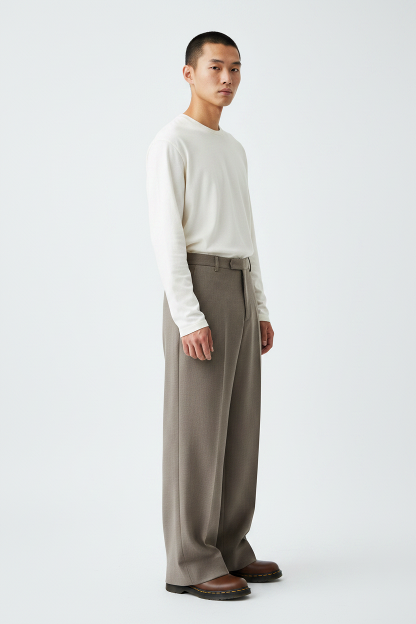 The Wide-Leg Trouser, Stone — Side Profile