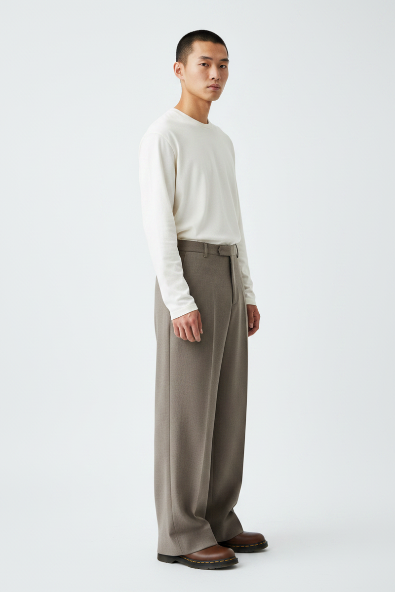 The Wide-Leg Trouser, Stone — Side Profile