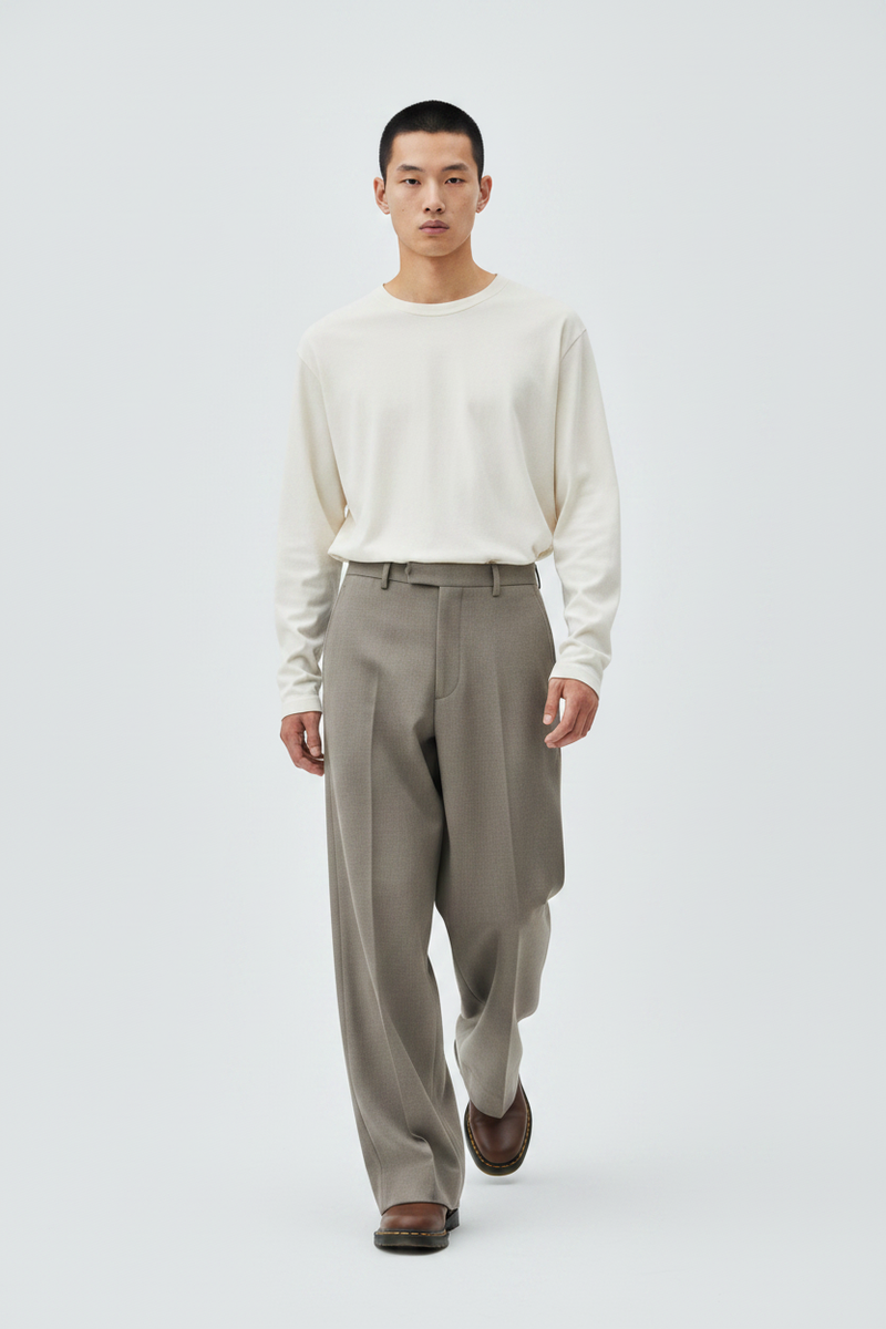 The Wide-Leg Trouser, Stone — Walking Motion