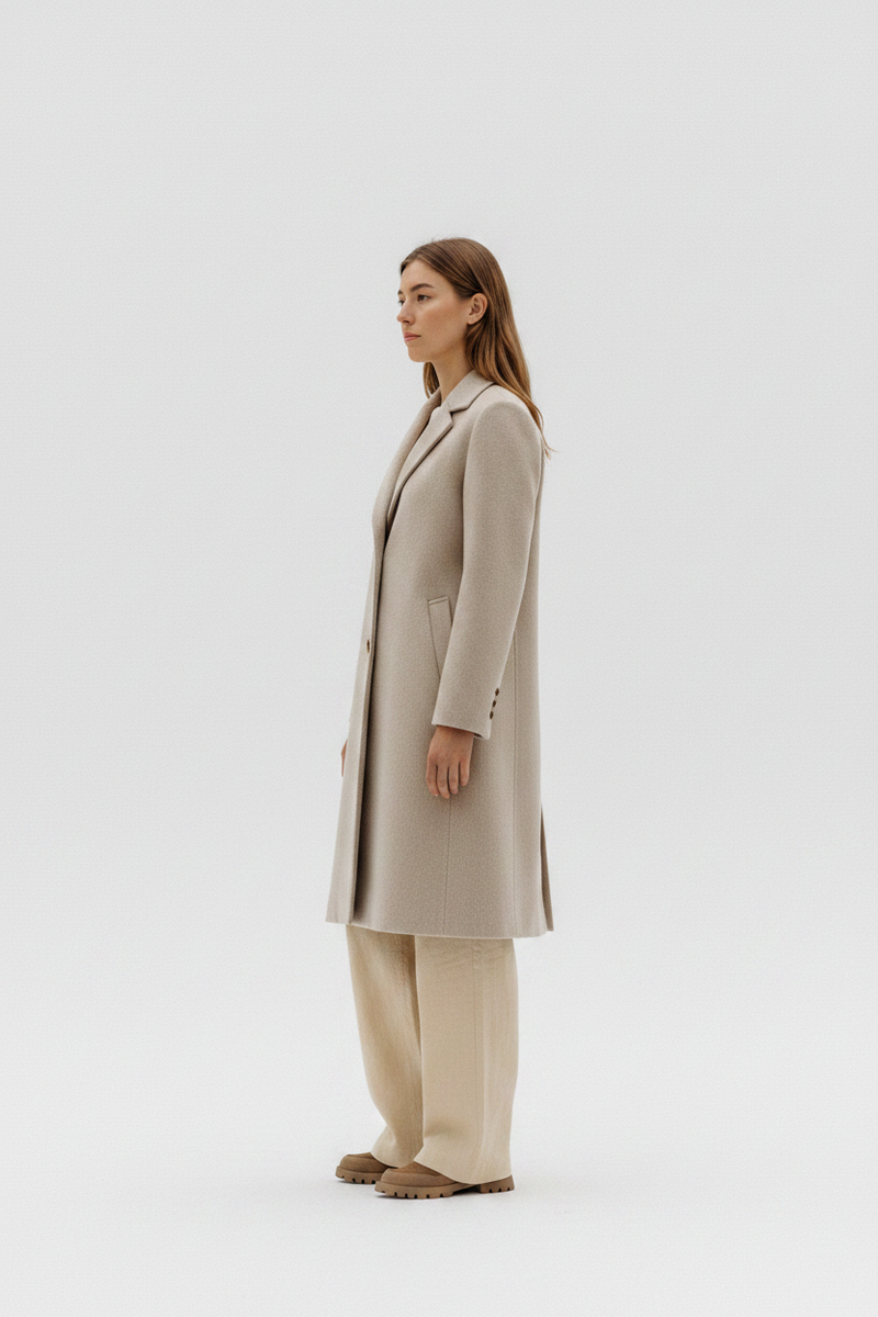 The Wool Coat – Stone Side Profile