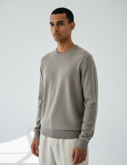 The Wool Crew Sweater — Fabric Detail Portrait
