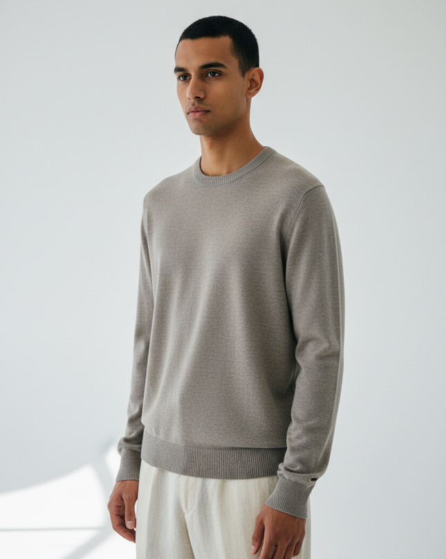 The Wool Crew Sweater — Fabric Detail Portrait