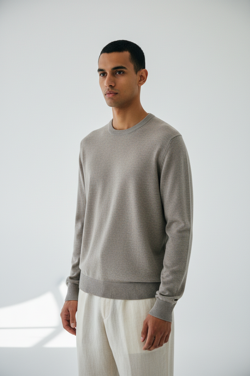 The Wool Crew Sweater — Fabric Detail Portrait